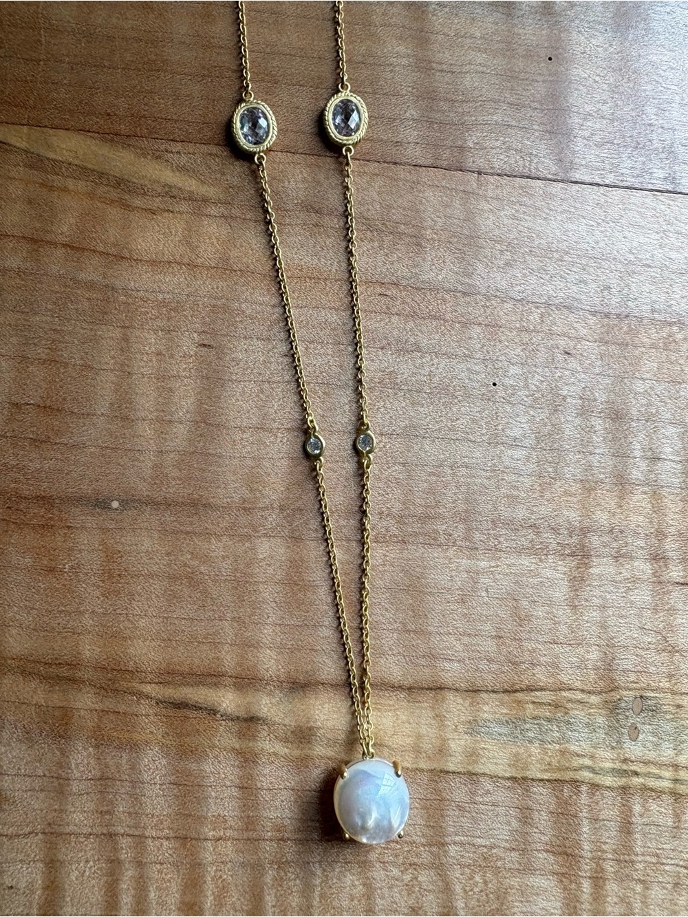 Gold-Plated 925 Silver Necklace with CZ Accents & White Mother-of-Pearl Pendant